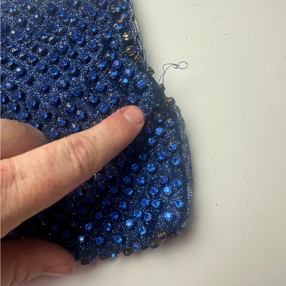 Walborg Vintage Gorgeous Blue Jeweled Silk Satin Liner Kiss Closure Clutch Purse - Picture 15 of 15